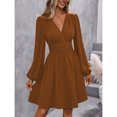 thumbnail image 3 of Women's V-Neck Long Sleeve Wrap Waist A-Line Mini Dress, 3 of 5