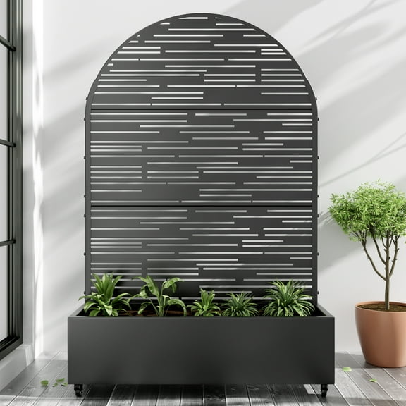 72"x47" Metal Black Arch Pots and Planter Raised Box with Trellis for Vine Climbing Plants