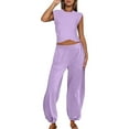 thumbnail image 3 of Scyoekwg Womens Casual 2 Piece Outfits Sleeveless Round Neck Tops Wide Leg Pants Casual Trendy Solid Color Loose Sweatsuits Sets Tracksuit (Purple,XXL), 3 of 6