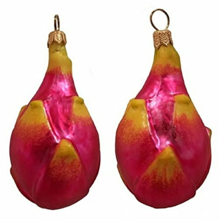 Pinnacle Peak Trading Pitaya Dragon Fruit Polish Mouth Blown Glass Christmas Ornament Set of 2