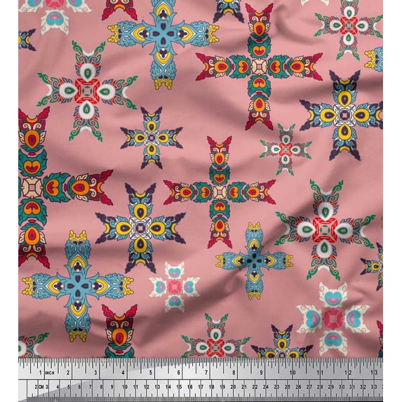 Soimoi Poly Georgette Fabric Tiles Moroccan Print Fabric by The Yard 42 Inch Wide