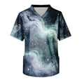 thumbnail image 4 of Domuza Halloween Scrub Shirt for Men Witch Castle Pattern Casual Short Sleeve V Neck T Shirts Stylish Comfortable Funny Medical Top with 3 Pocket Purple S, 4 of 6