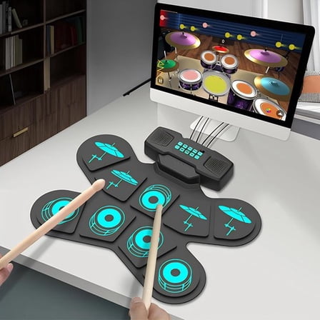 Roll-Up Electric Drum Set 9-Pad Portable Practice Kit USB Desktop Drums