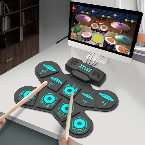 Roll-Up Electric Drum Set 9-Pad Portable Practice Kit USB Desktop Drums