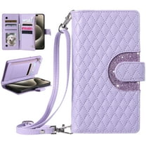 ELEHOLD for Moto G Power 2022 Wallet Case Crossbody for Women, Moto G Power 2022 Zipper Phone Case with RFID Blocking 9 Card Slots Wrist Strap, Glitter PU Leather Flip Phone Case,Purple