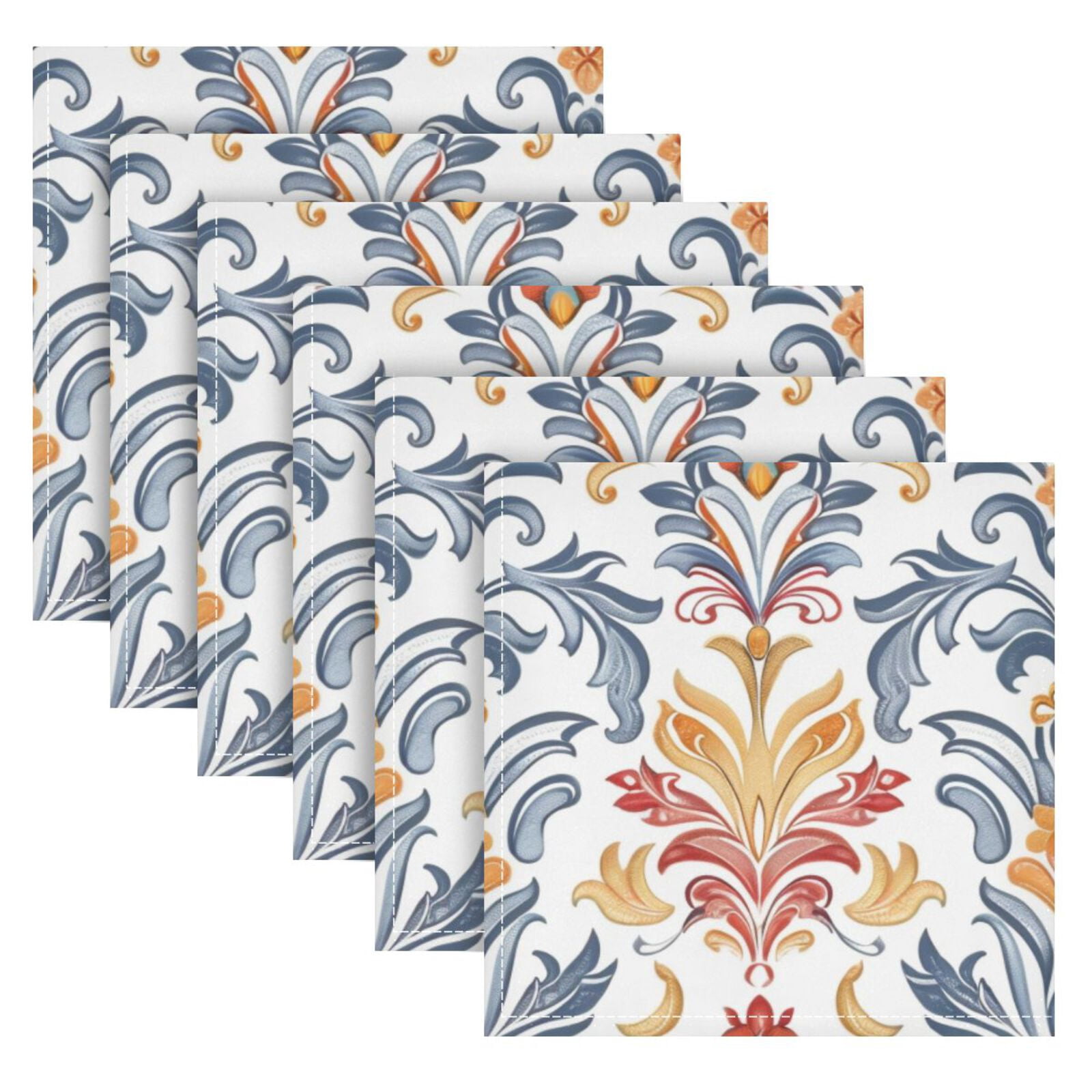 JSTEL Classic Baroque Floral Cloth Napkins Set of 6, 20x20 Inch Washable and Reusable Napkin for Decoupage Dinner Party Everyday Use
