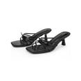 thumbnail image 6 of INSPIRE CHIC Women's Square Toe Strappy Strap Kitten Heels Slide Sandals Black 7, 6 of 7