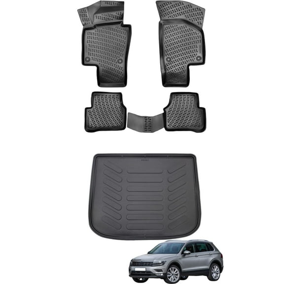Car Floor Mats   Cargo Liner (Full SET) Compatible for Volkswagen Tiguan 2009-2016 Waterproof | All Weather