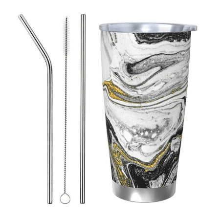 

20oz Straw Three-Piece Set Car Cup For The Coffee Shop Office Car Sports Home Easy To Carry Out Water Bridge Marble Pattern