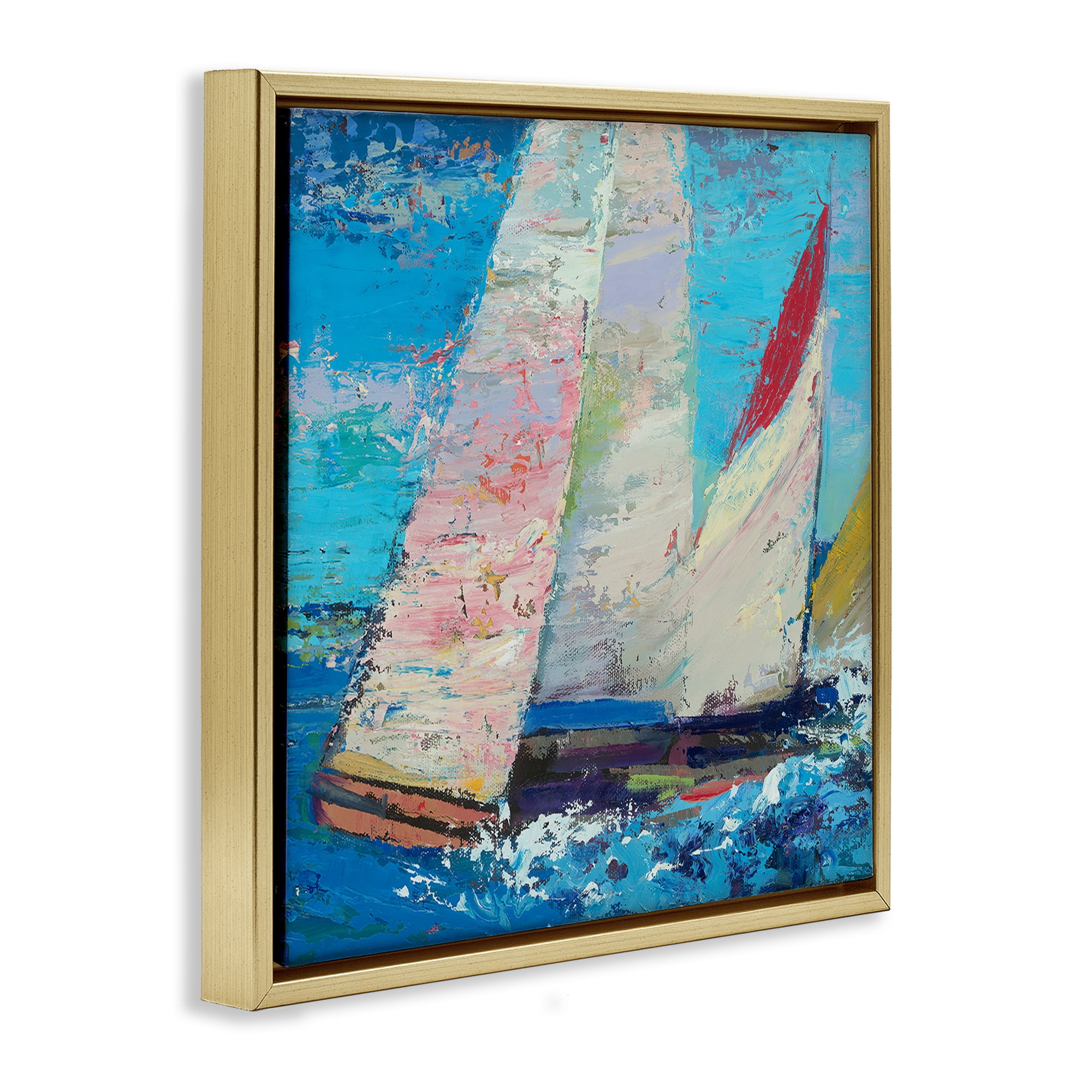 Stupell Industries Expressive Sailboats on Waves Gold Framed Floater Canvas Wall Art, design by Beth A. Forst