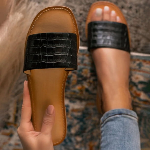 Pantuflas planas con punta cuadrada y punta abierta a cuadros con purpurina para mujer Wmkox8yii ytu10495
