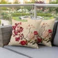 thumbnail image 4 of Spring Red Rose Pillow Covers 2 Pack Country Watercolor Red Floral Green Leaf Linen Pillowcase Waterproof Outdoor Throw Pillow Cover for Patio Garden Square Cushion 24”x24”, 4 of 9