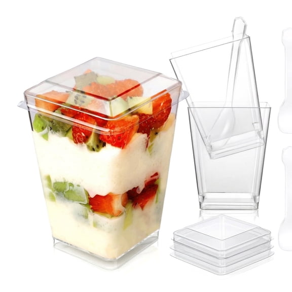 5 oz 10 Pcs Plastic Dessert Cups With Lids and Spoons Ice Set , Yogurt Parfait Appetizer Cups for Party, Mini Dessert Shooters for Pudding and Fruit/dessert cups