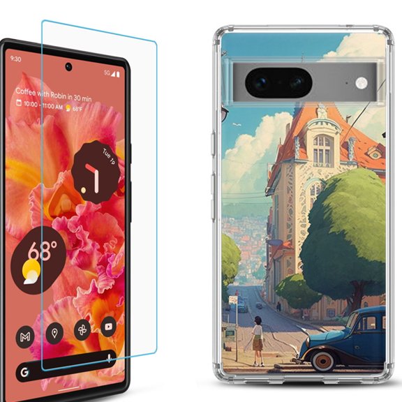 OneToughShield ® for Google Pixel 7a Shockproof Bumper Phone Case, with Tempered Glass Screen Protector - Europe Summer