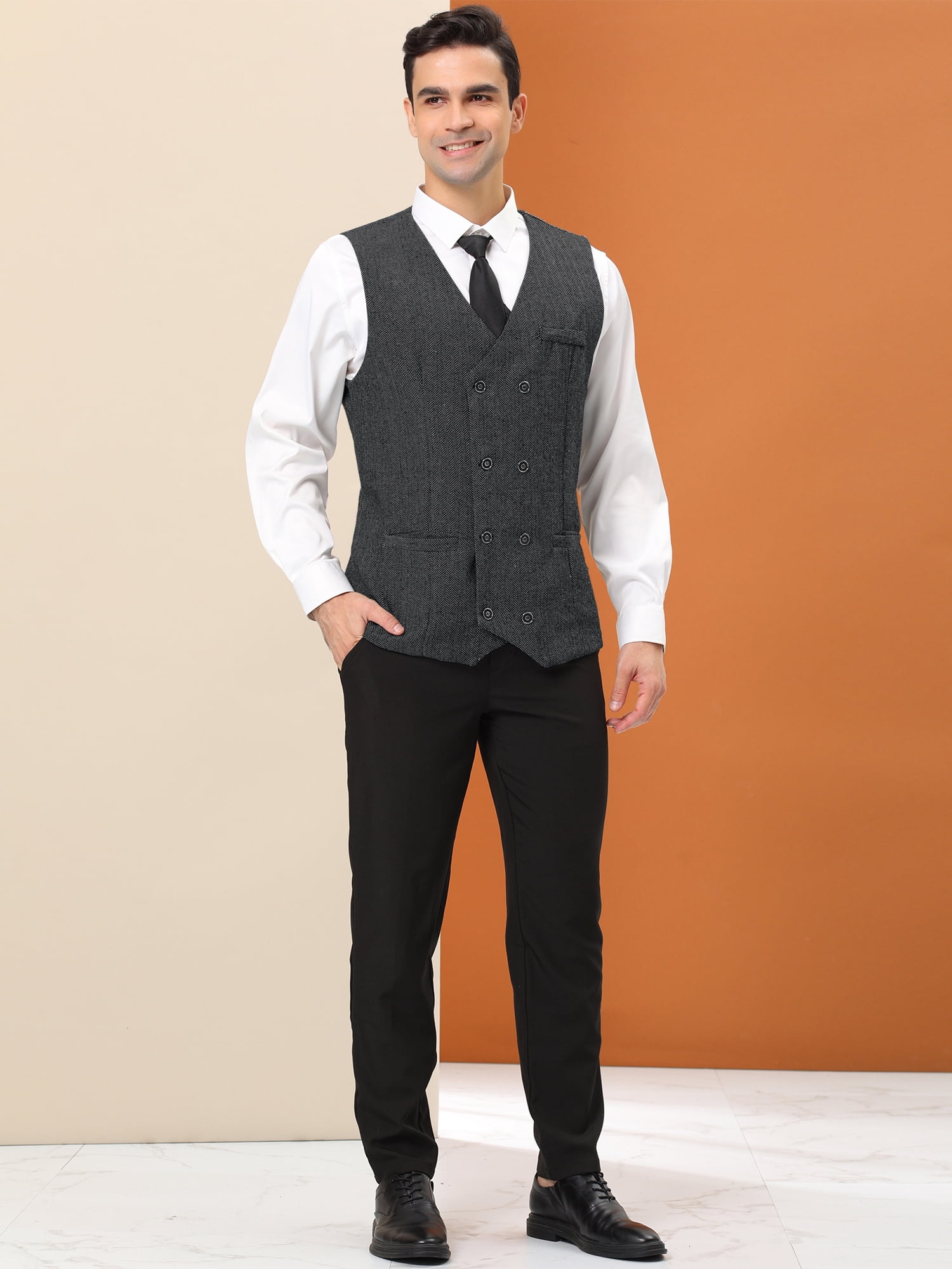 Unique Bargains Men's Dress Vest Double Breasted Slim Fit Prom Sleeveless Waistcoat S Black