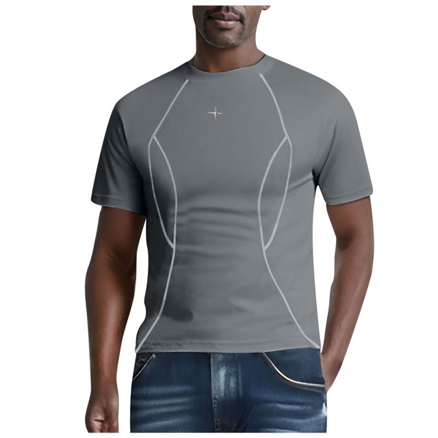 TSADFHJI Mens Shirts Funny Autumn Mens T Shirt Oversized Reflective Strip Suede Tee with Star Detailing S Grey