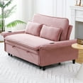thumbnail image 2 of Three-In-One Corduroy Soft-Padded Multi-Functional Sofa Bed, Adjustable Backrest and Armrests, Pink, 2 of 5