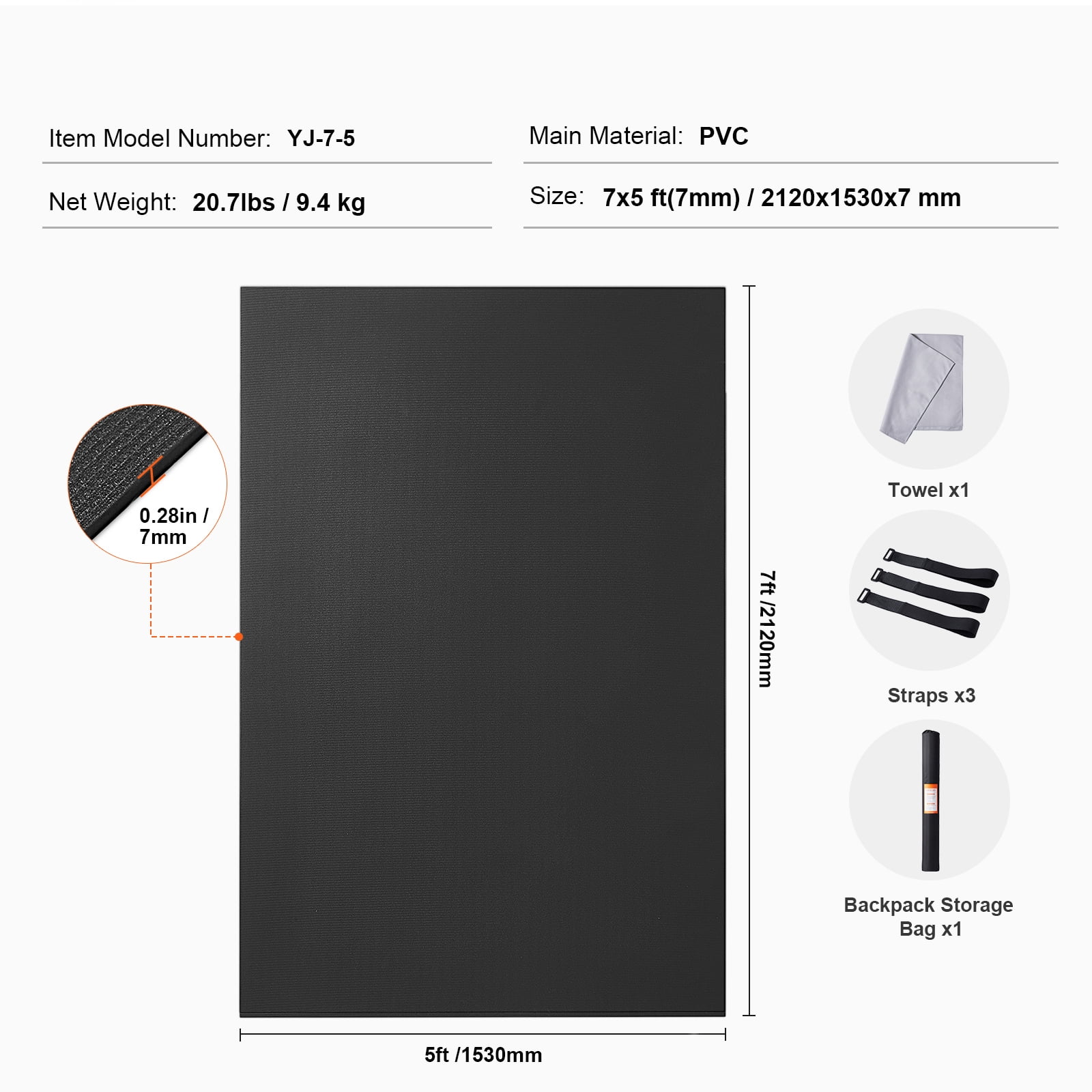 KFFKFF Large Yoga Mat,7x5ft Durable Non-Slip Fitness Mat, Universal Exercise Mat for Both Genders, Includes Bag & Strap, Suitable for Home Yoga, Pilates & Floor Exercises