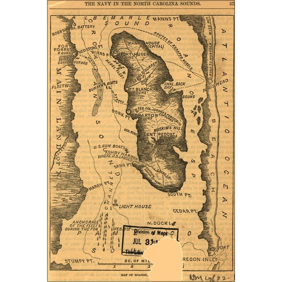 24"x36" Gallery Poster, Map of Roanoke Island February 8, 1862