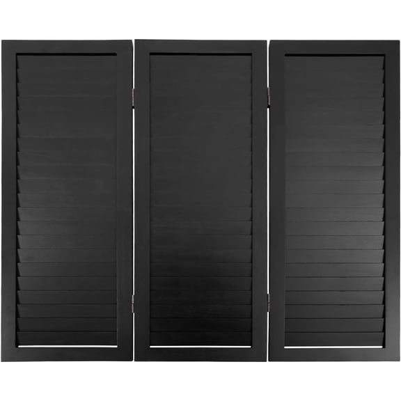 3 Panel Room Divider Screen, Freestanding Folding Paulownia Wooden Short Screen, 35.4" W X 31.9" H Shutter Style Decorative Divider for Small Room Office Bedroom Study Dressing Room (Black)