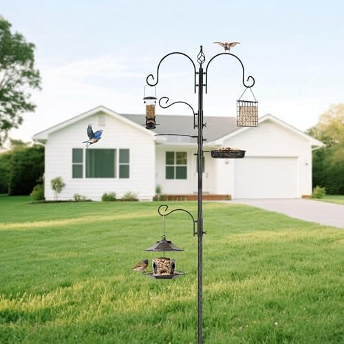 Bird Feeding Station Kit Bird Feeder Pole Wild Bird Feeder Hanging Kit Planter Hanger Multi Feeder Hanging with Metal Suet Feeder Bird Bath for Attracting Wild Birds