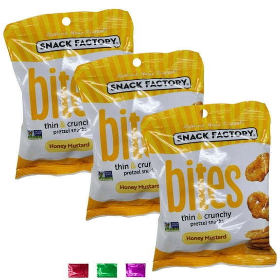Snack Factory Honey Mustard Bites Baked Pretzel Sticks 2.6 Oz 3 Packs, Thin Crunchy Non-GMO Snack for Travel Picnic Lunchbox Movie Night On the Go Snacking w/ Snoep in Beperkte Oplage