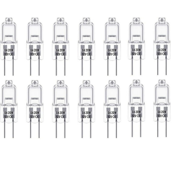 G4 Bulb, 14 Pack Halogen Light Bulbs 12V G4 20W Dimmable, 2 Pin G4 Halogen Bulb Replacement for Under Cabinet Puck Light, Chandeliers, 3000Hrs Long Lifetime, CRI100 & 2800K Warm White G4 Lamps
