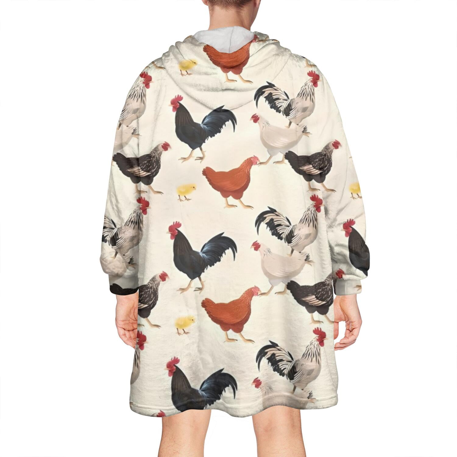 Wearable Oversized Blanket,Beige Chicken Pattern Wearable Blanket Hoodie for Adults,Cozy Hooded Blankets with Super Pockets,Super Warm Fuzzy Pullover for Women & Men