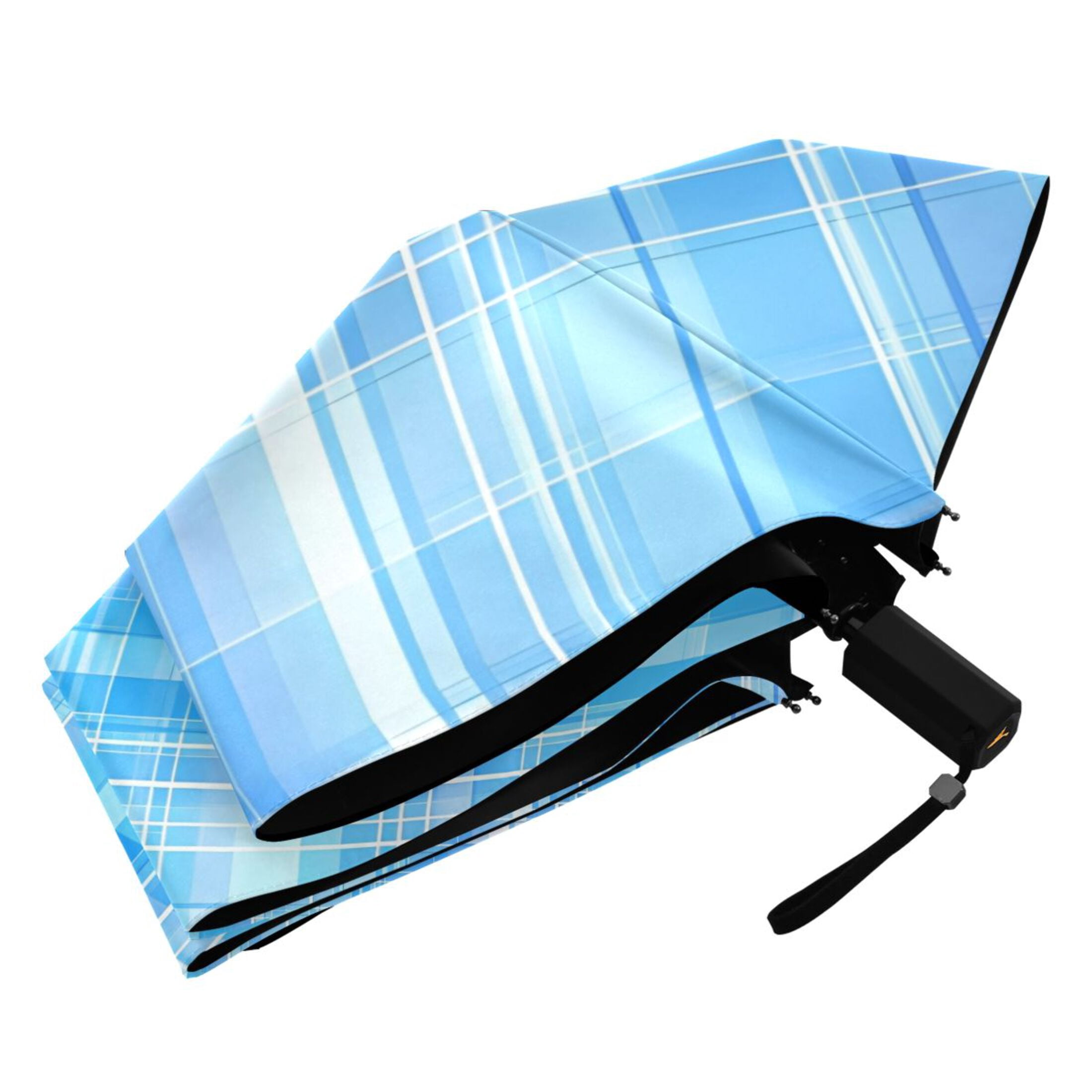 ALAZA Plaid Checkered Blue UPF 50+ Compact Folding Umbrella for Rain Travel Umbrella Packable