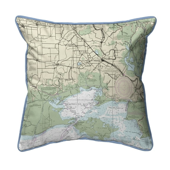 Betsy Drake Interiors Vermilion Bay, LA Nautical Map Large Corded Indoor/Outdoor Pillow 18x18