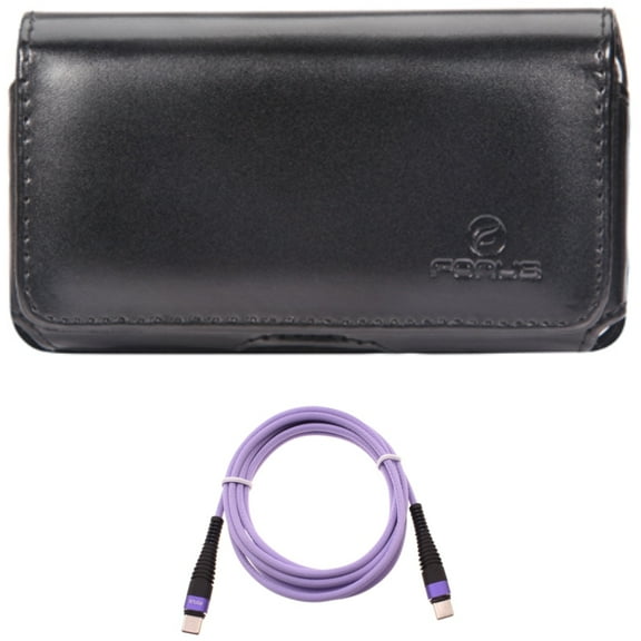 For Google Pixel 7a/6a - Purple 6ft PD Cable w Case Belt Clip, Type-C to USB-C Long Charger Cord Power, Leather Swivel Holster for Google Pixel 7a/6a Phones