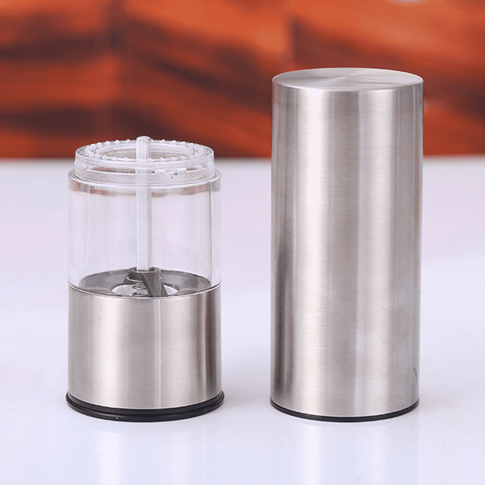 T-mark Premium Sea Salt and Pepper Grinder Set - Spice Mill with Brushed  Stainless Steel, Small Portable Ceramic Salt & Pepper Shakers (2-Pack)