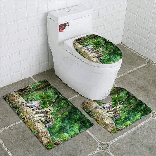 ABPHQTO Macacos de cola larga Juego de alfombras de baño de 3 piezas Alfombra de baño Alfombra de contorno y tapa de inodoro ABPHQTO Cont-CHAPPLE-25631