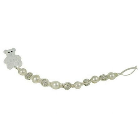 Dlux Jewels White Baby Pacifier Clip with Enamel Teddy Bear