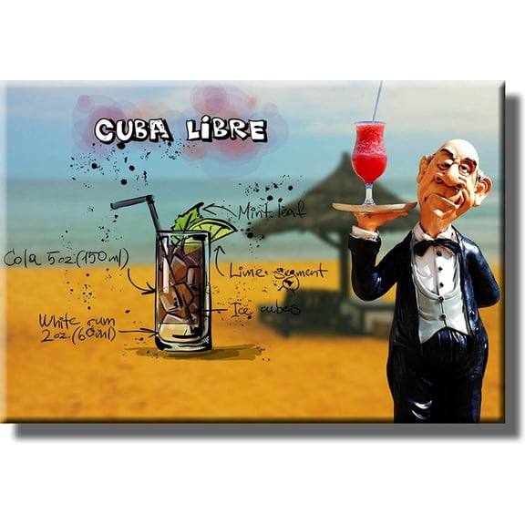 Cuba Libre Cocktail Recipe Drink Picture on Stretched Canvas, Wall Art Decor, Ready to Hang!
