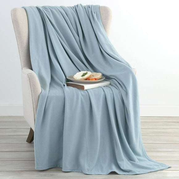 Vellux 1B07165 Couverture Douce en Micro-Polaire 240 G/m2 Moelleuse et Légère, Entretien Facile, Lavable à la Machine, Conviviale pour Animaux, Unie, pour Lit et Sofa, Double Grand, Bleu