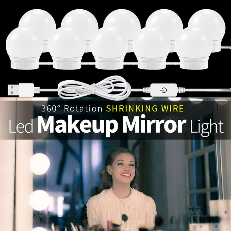 Vanity Lights for Mirror, 10-Bulb DIY Hollywood Lighted Makeup Vanity Mirror  with Dimmable Lights, Stick on LED Mirror Light Kit for Vanity Set, Plug in Makeup  Light for Bathroom Wall Mirror 