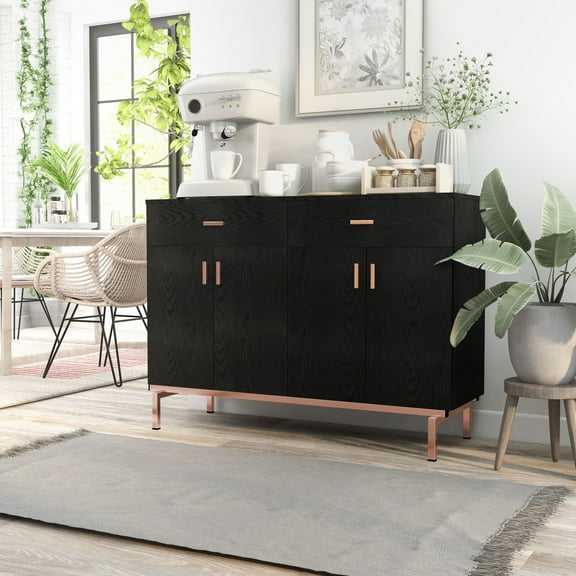 Furniture of America  Mason Modern 2-drawer Closed Storage Buffet with Wine Rack Rose Gold Black Finish, Gold Finish, Wood Finish