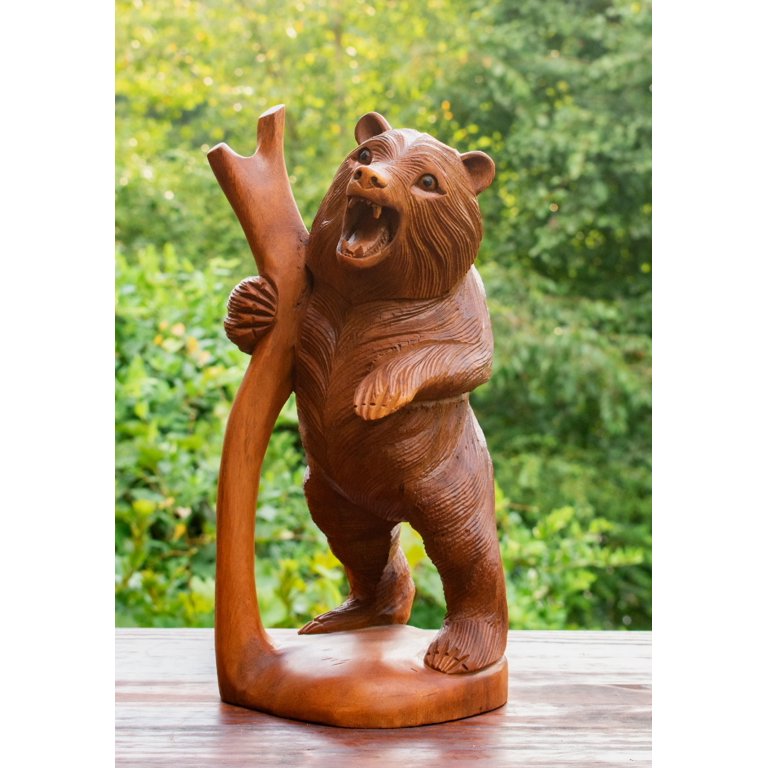 G6 Collection Wooden Hand Carved Standing Bear Statue Handcrafted Handmade Figurine Sculpture Art Rustic Lodge Cabin Outdoor Indoor Decorative Home