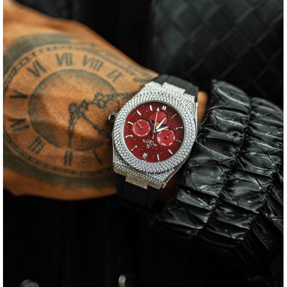 Asorock Watches | Iced transporter - small diamond bezel - rubber strap  | 44mm CZ diamond watch