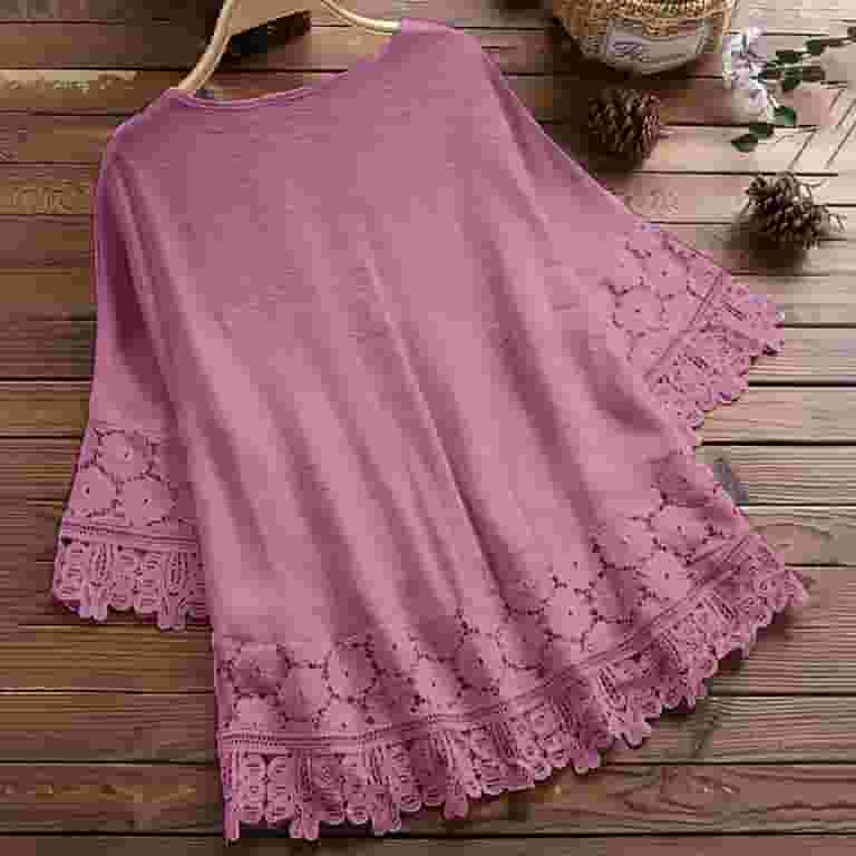 Cotton Short sleeve Round neck Patchwork Embroidery T-shirt Cotton Short sleeve Round neck Patchwork Embroidery T-shirt