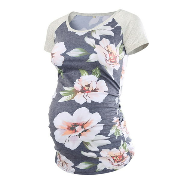 Jchiup Women's Short Sleeve Ruched Maternity Shirts Floral T Shirt Top -  Walmart.com