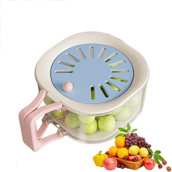 2-in-1 Draining and Preservation Basket, Multifunctional Fruit Washing Bowl with Strainer Lid and Foldable Handle for Kitchen, Fridge, and Picnic