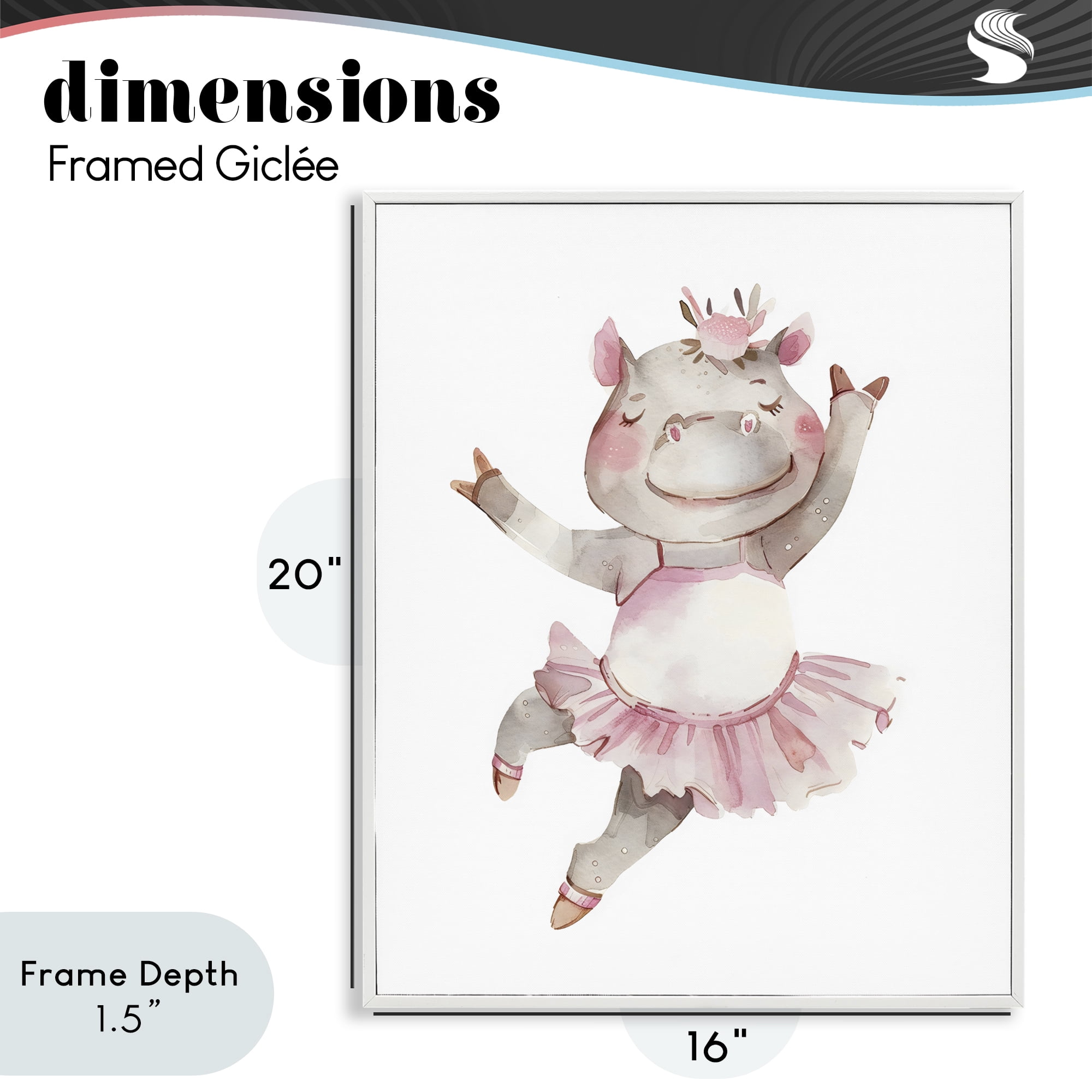 Stupell Industries Ballerina Hippo in Tutu White Framed Giclee Art, design by LSR Design Studio