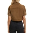 thumbnail image 3 of INSPIRE CHIC Women's Denim Cropped Short Sleeve Button Up Frayed Washed Jean Jacket XL Dark Brown, 3 of 6
