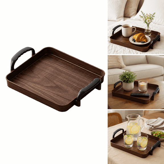 Rustic Wooden Serving Trays with Handle - Rectangular Decorative Serving Trays Platte for Entertaining, Breakfast, Coffee Table Brown, Home Decor