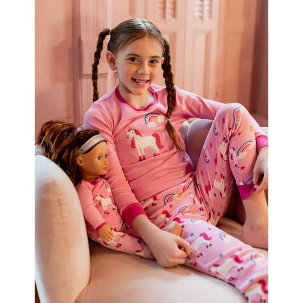 Leveret Girl and Doll Cotton Pajamas Unicorn Rainbow 3 Year