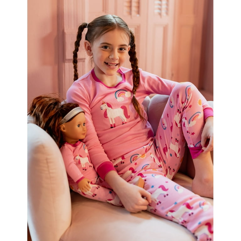 Leveret Girl and Doll Cotton Pajamas Unicorn Rainbow 6 Year 