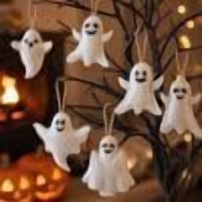24 Pack Assorted Mini Ghost Hanging Ornaments, 8 Style Soft Fabric Lightweight Tree Embellishment, Pre Attached Hanging Loop Versatile Favor Decor for Mantel Window Halloween Tree Party Layout
