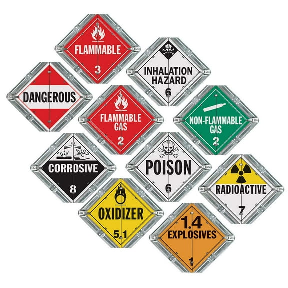Aluminum Flip File Hazmat Placard, 10-Legend Worded Set